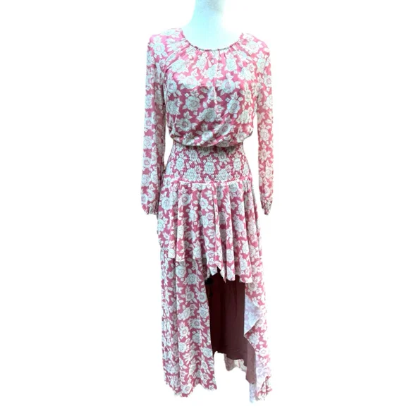 Mia Joy Joyfolie Pink Floral High-Low Dress M Romantic Boho Cottagecore - Picture 3 of 14
